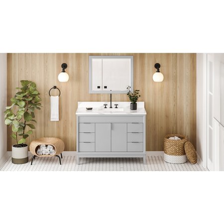 JEFFREY ALEXANDER 48In. Grey Theodora Vanity, Calacatta Vienna Quartz Vanity Top, Undermount Rectangle Bowl VKITTHE48GRCQR